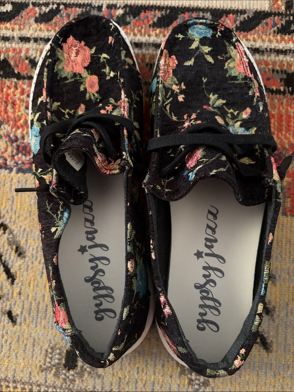Gypsy Jazz Black Floral Lace-Up Sneakers